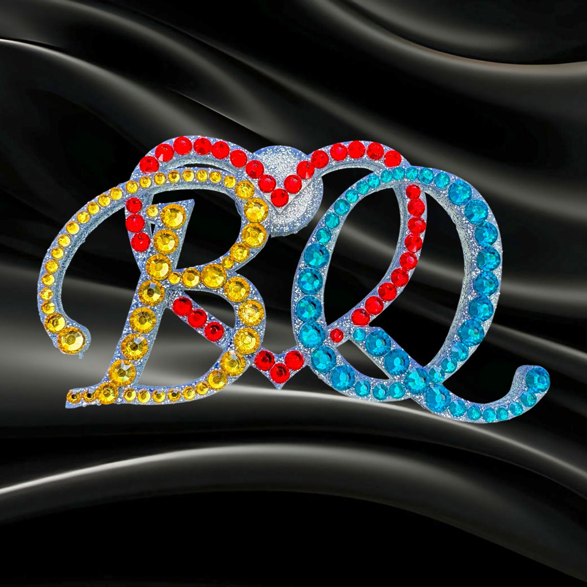 Wedding Brooch rhinestone initials letters B and Q