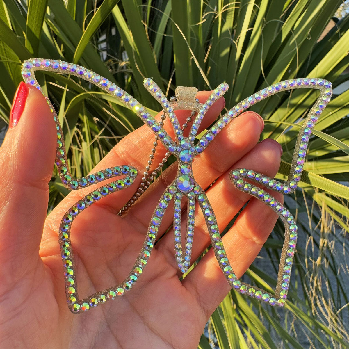 Butterfly car rearview mirror rhinestone pendant Rainbow
