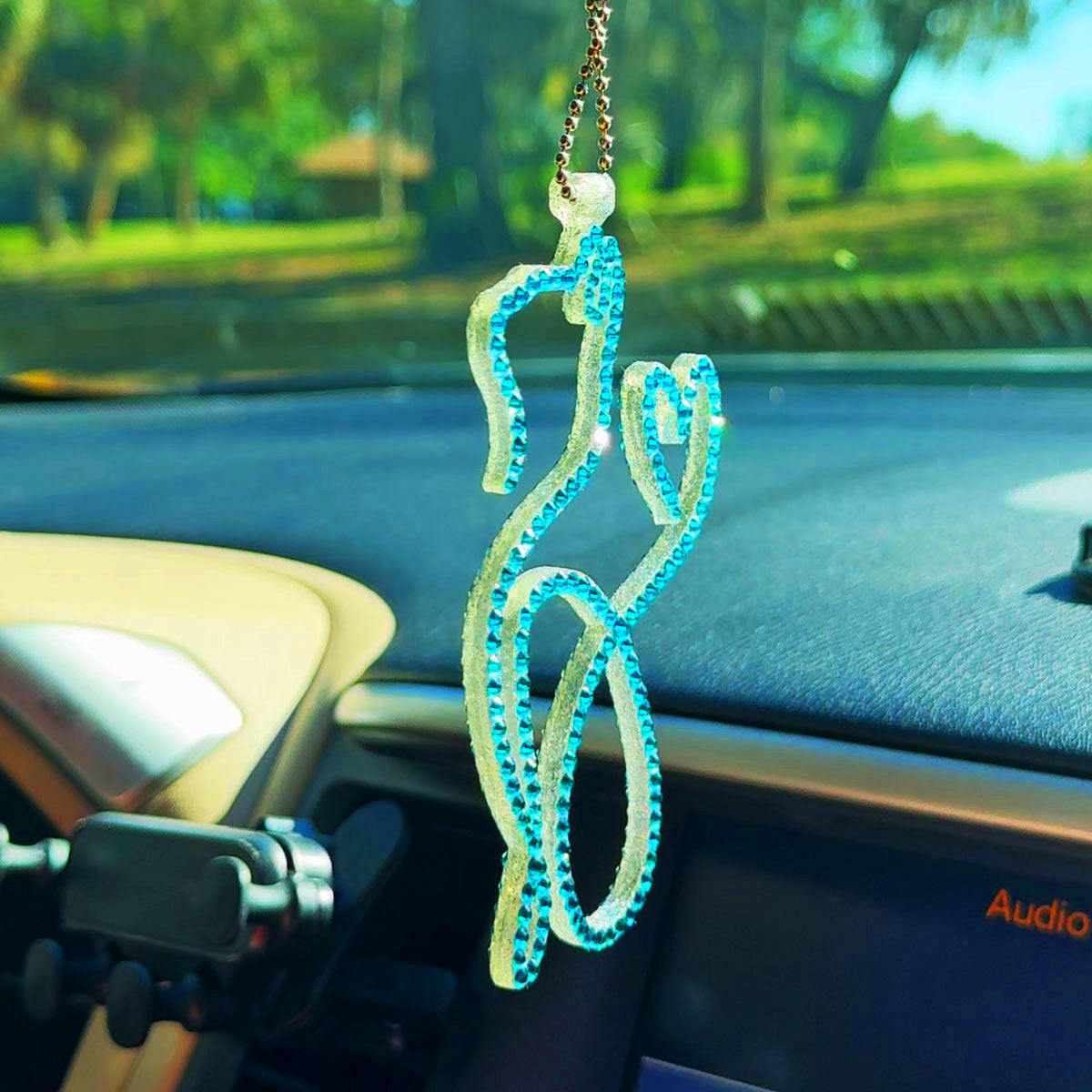 Cat rearview mirror rhinestone pendant Cyan Dark