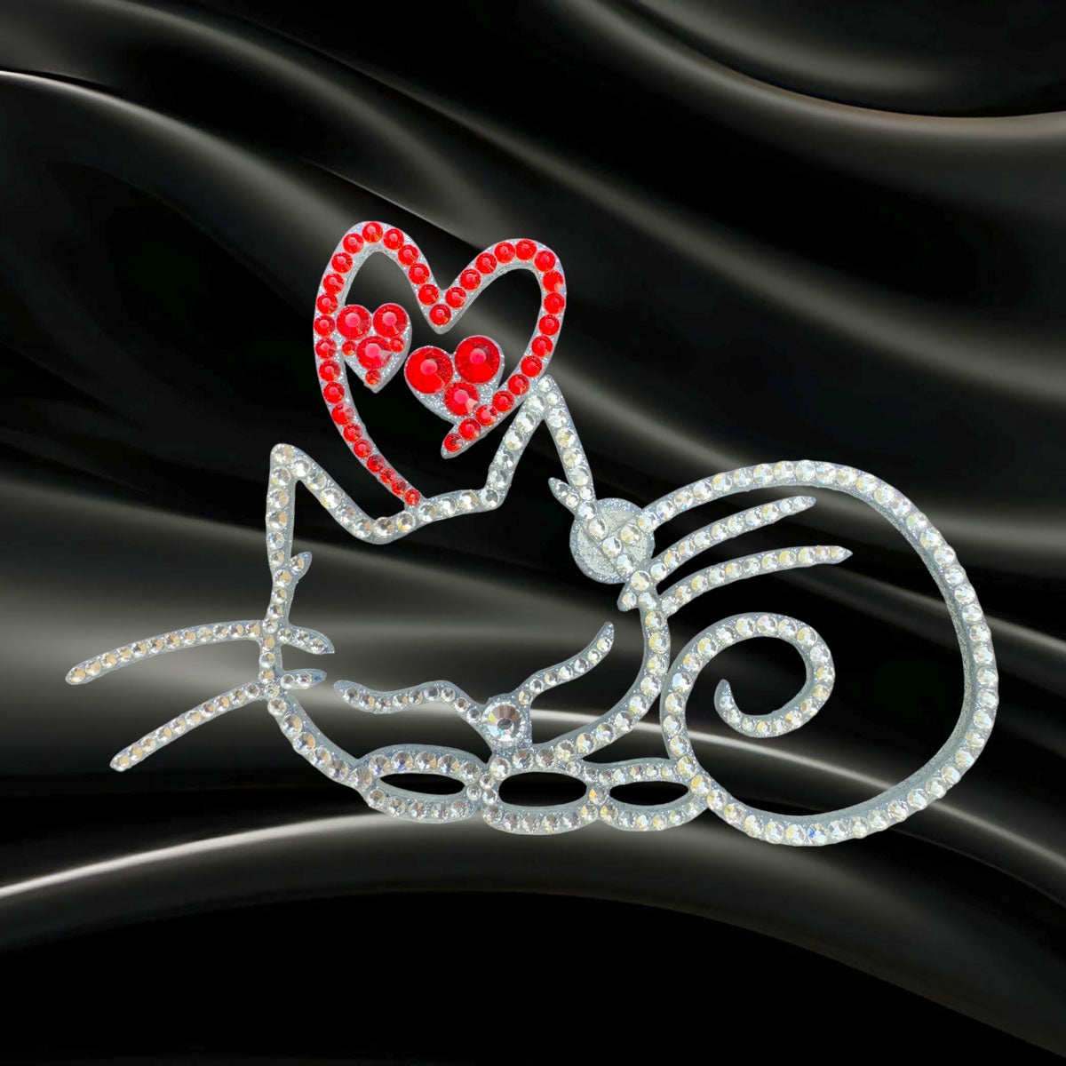 Dreaming Kitty interior rhinestone decor magnet White and Red Hot