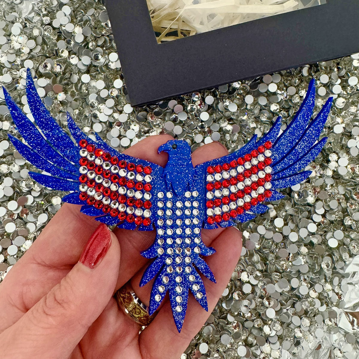 American Eagle interior decor rhinestone magnet White and Red Hot