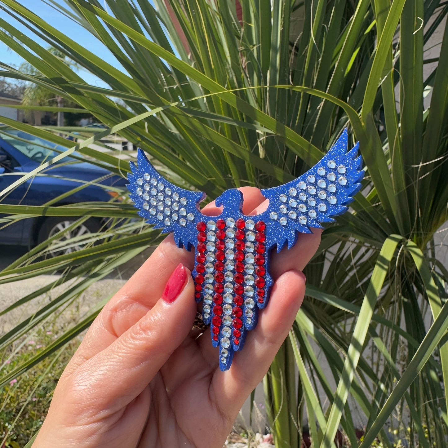 American Eagle interior decor rhinestone magnet White and Red Hot