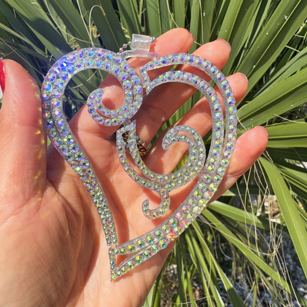 Elegant Heart car rearview mirror rhinestone pendant Rainbow