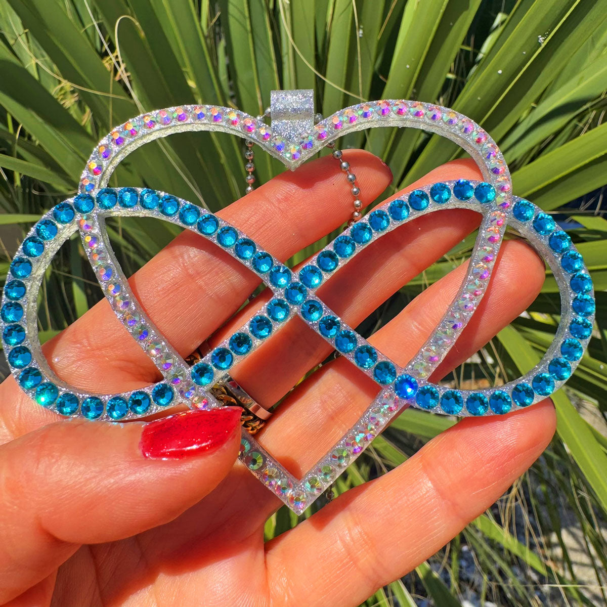 Infinity with Heart car rearview mirror rhinestone pendant Rainbow and Cyan Dark