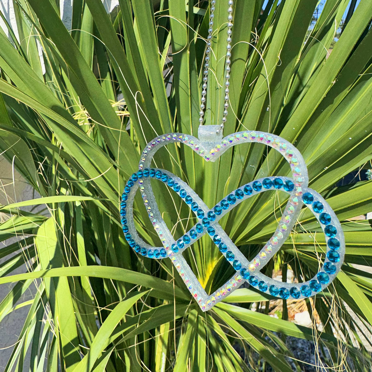 Infinity with Heart car rearview mirror rhinestone pendant Rainbow and Cyan Dark