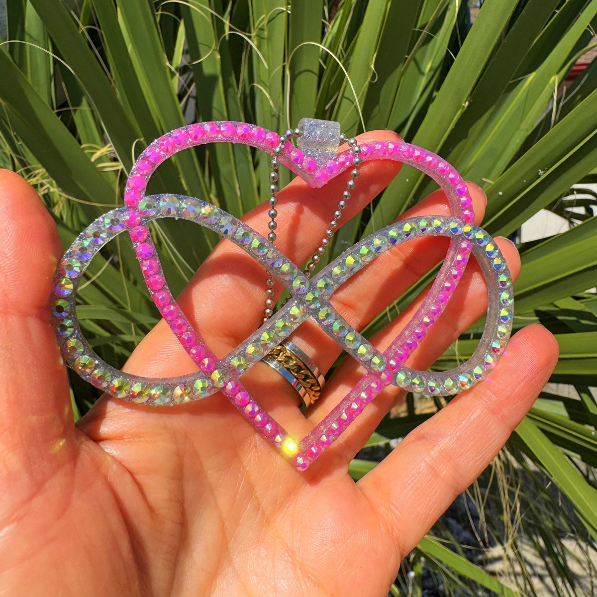 Infinity with Heart car rearview mirror rhinestone pendant Rainbow and Pink
