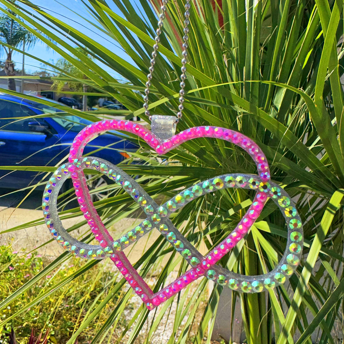 Infinity with Heart car rearview mirror rhinestone pendant Rainbow and Pink