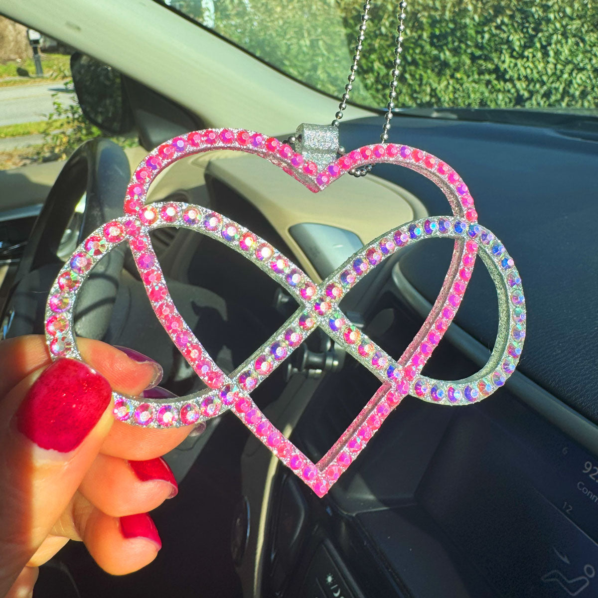 Infinity with Heart car rearview mirror rhinestone pendant Rainbow and Pink