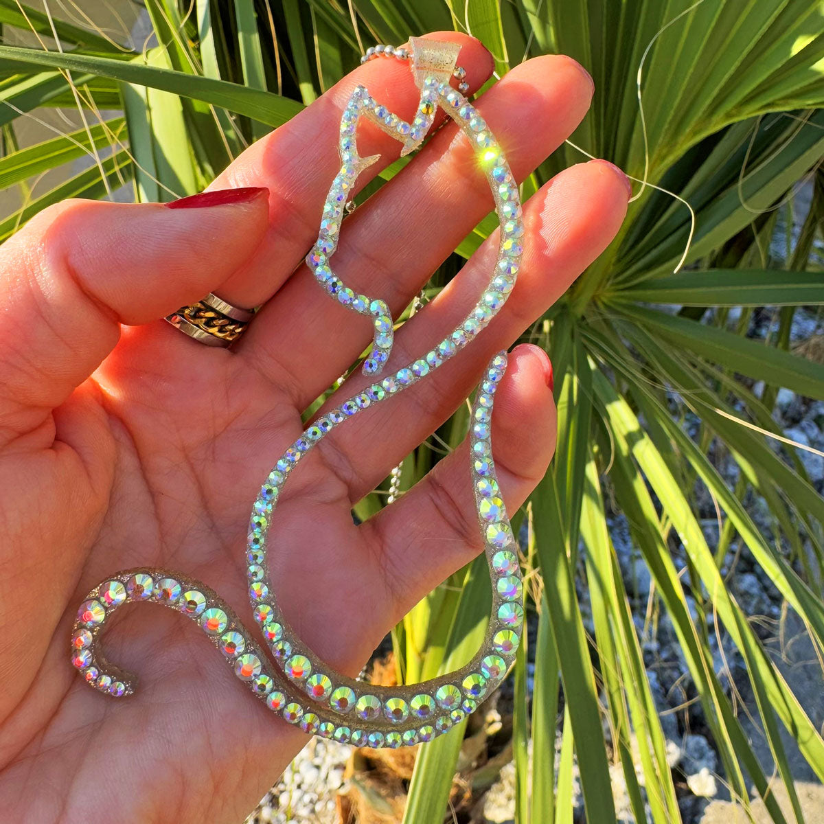 Kitty car rearview mirror rhinestone pendant Rainbow