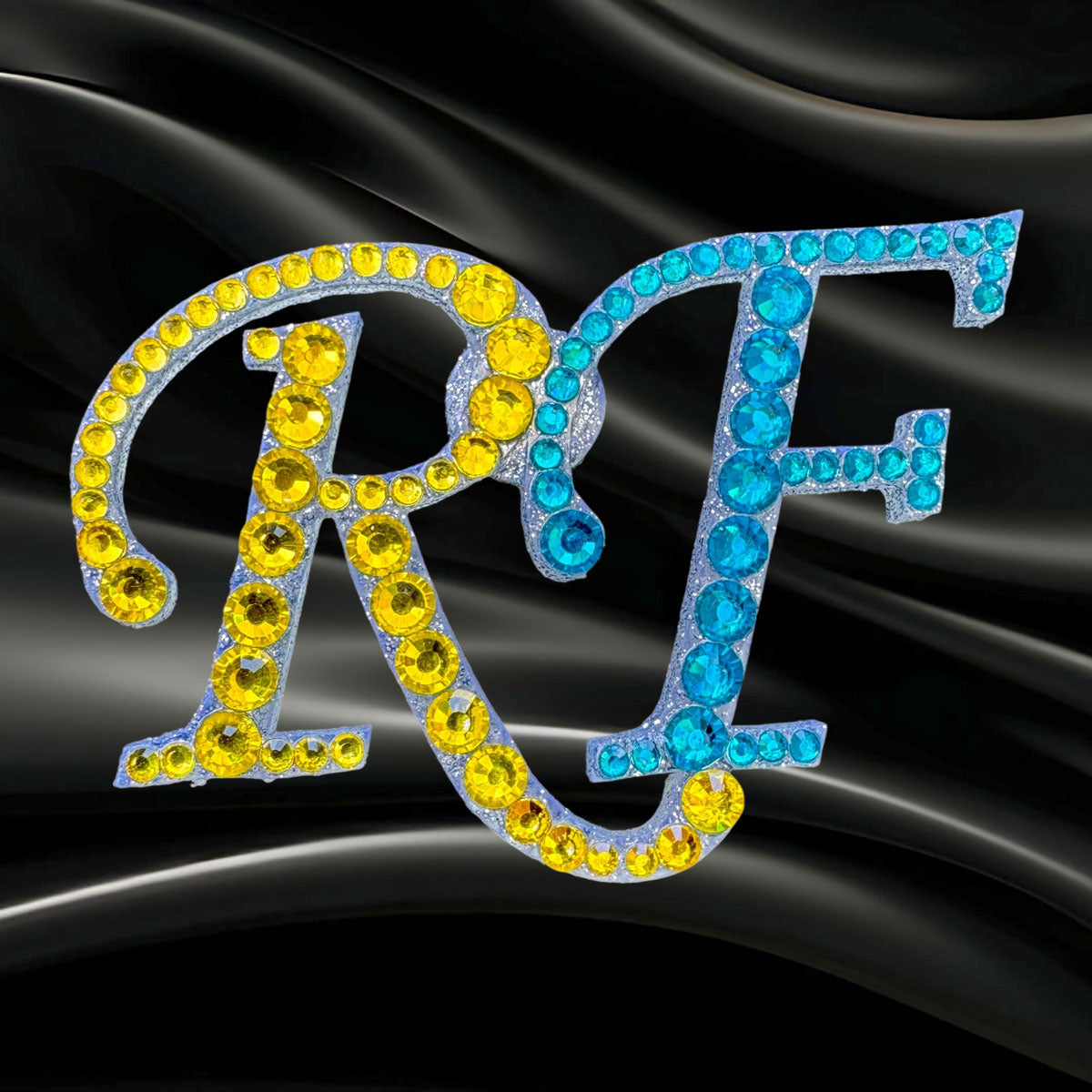 Wedding Brooch rhinestone initials letters R and F