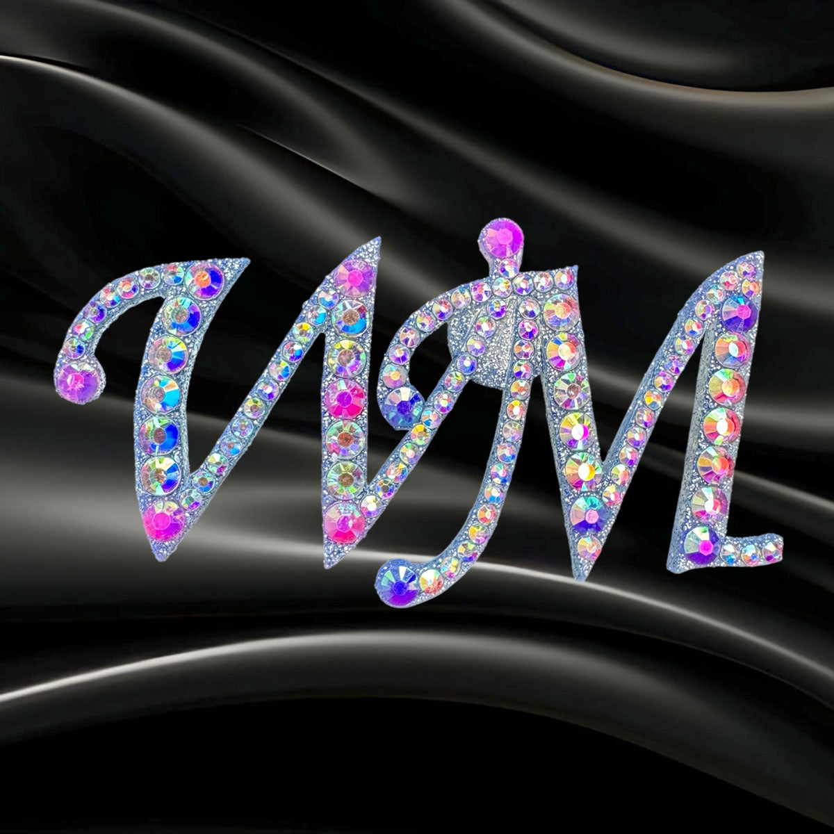Wedding Brooch rhinestone initials letters W and M