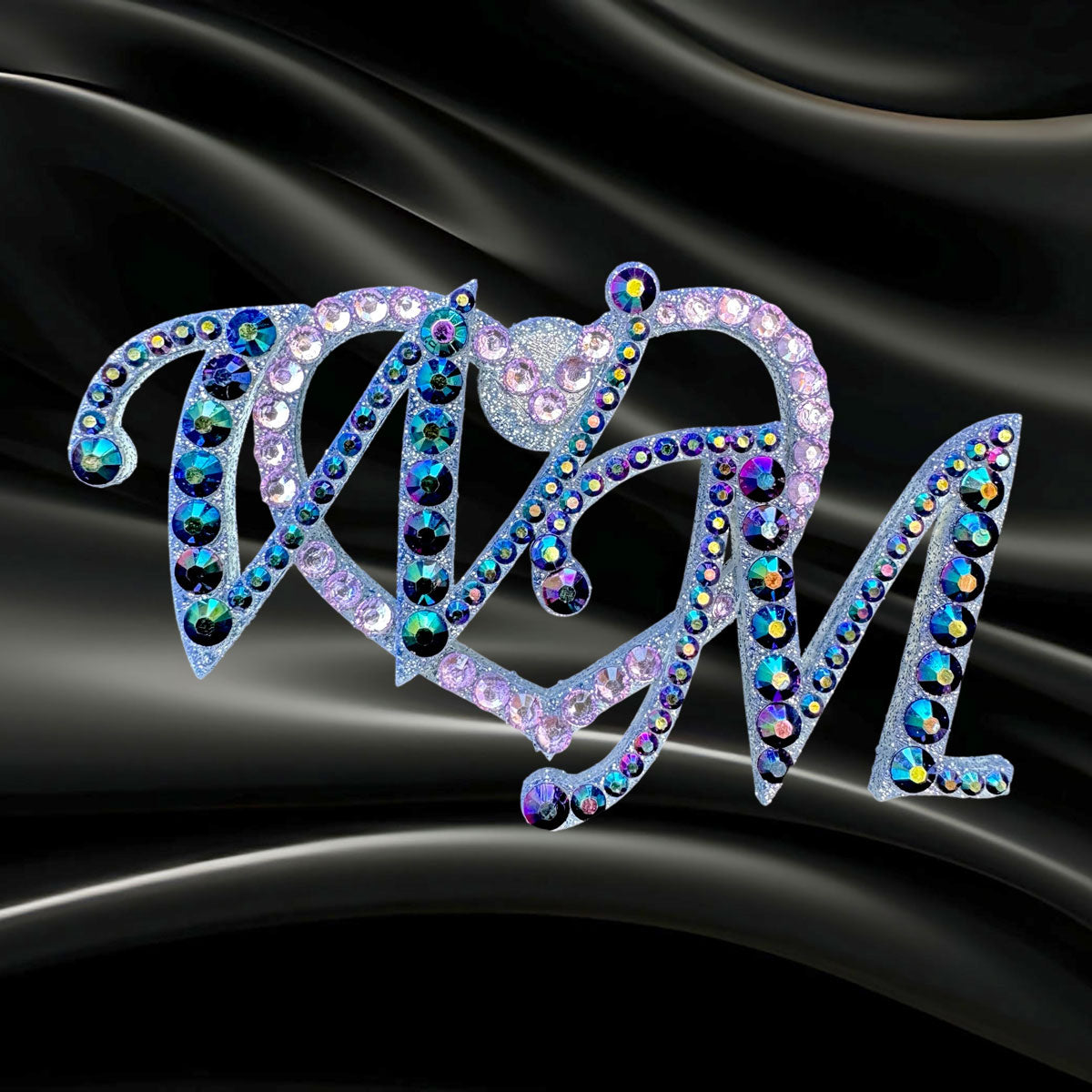 Wedding Brooch rhinestone initials letters W and M