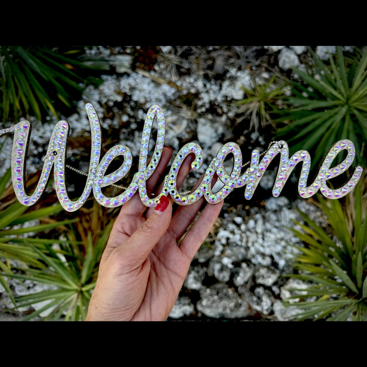 Welcome Door Sign decor rhinestone Rainbow