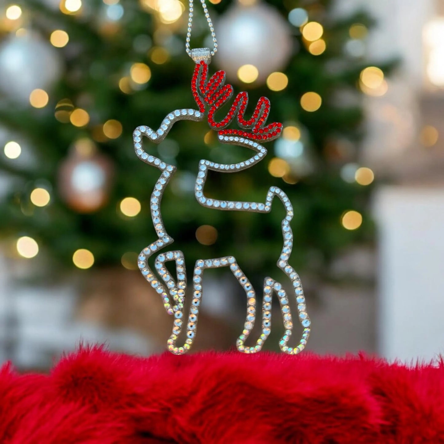 Christmas Little Deer Rhinestone Car Mirror Pendant