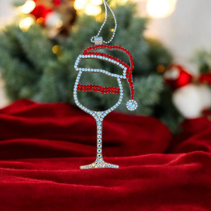 Christmas Glass Rhinestone Car Mirror Pendant