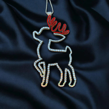 Christmas Little Deer Rhinestone Car Mirror Pendant
