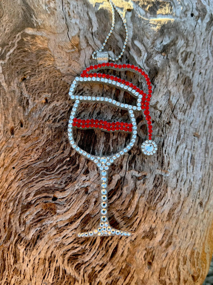 Christmas Glass Rhinestone Car Mirror Pendant