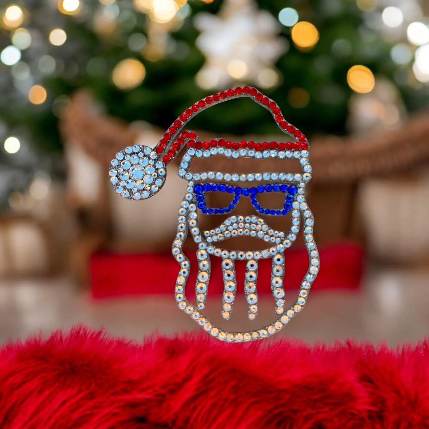 Christmas Santa in Glasses Rhinestone Decor Magnet