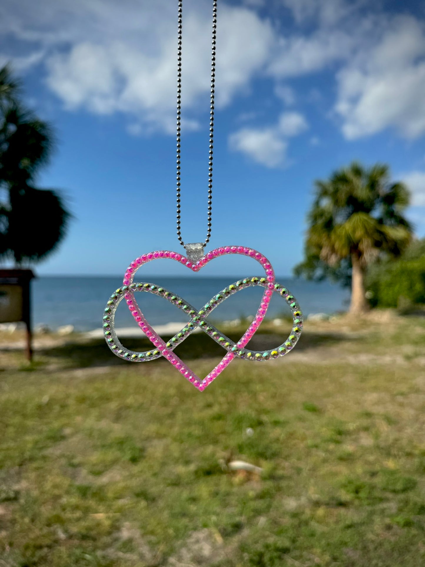 Infinity with Heart Rhinestone Decor Pendant Rainbow and Blue