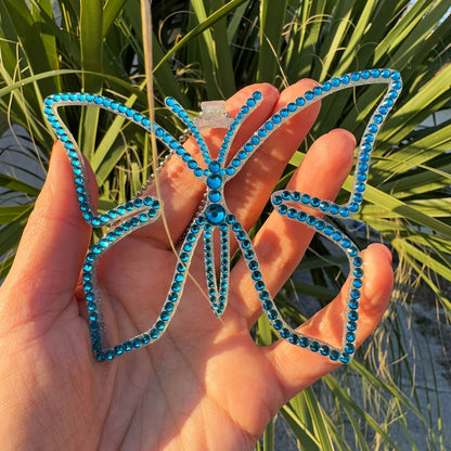 Butterfly car rearview mirror rhinestone pendant Cyan Dark