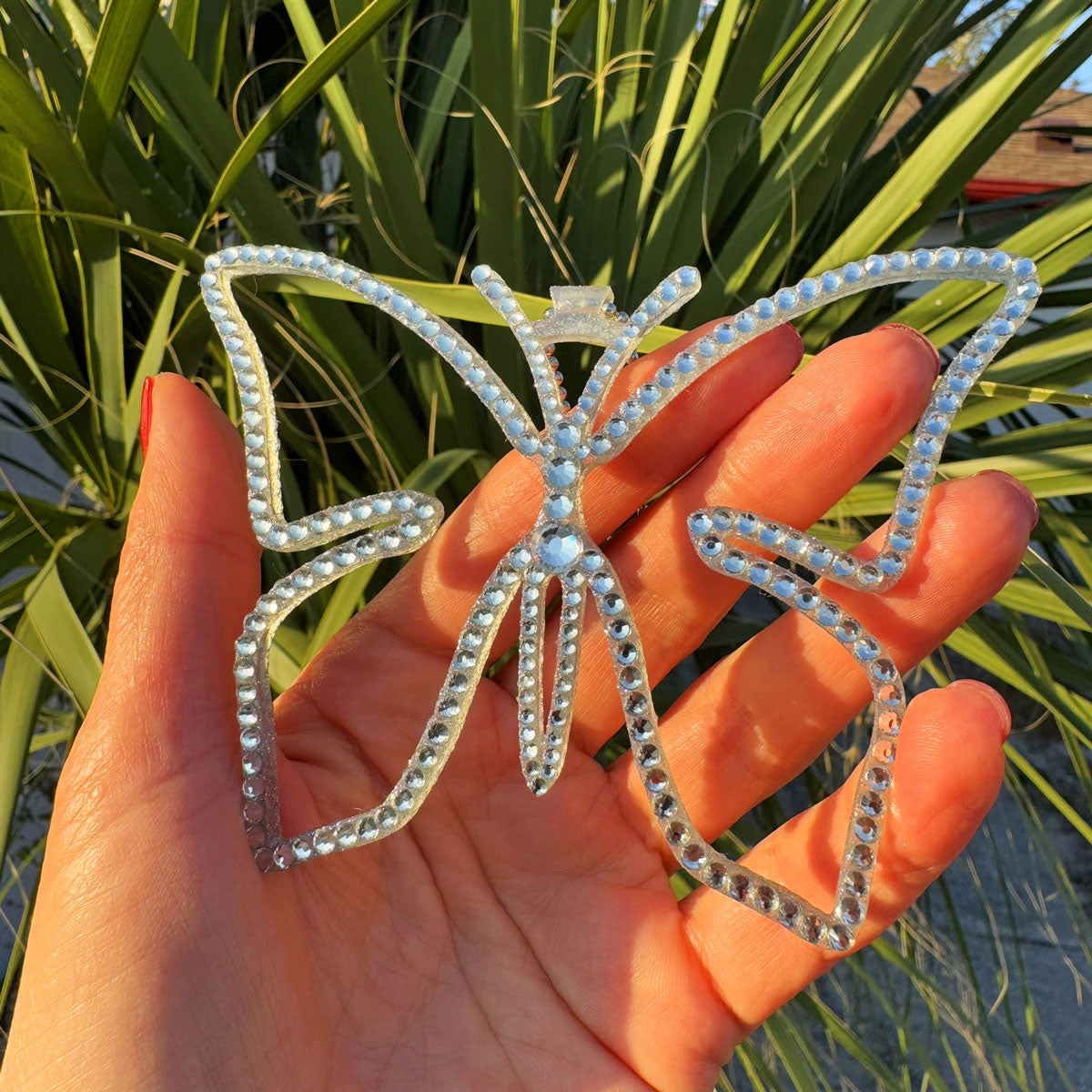 Butterfly Rhinestone Car Mirror Pendant White