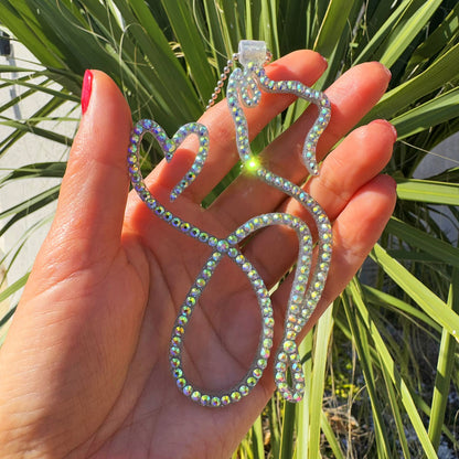 Cat rearview mirror rhinestone pendant Rainbow