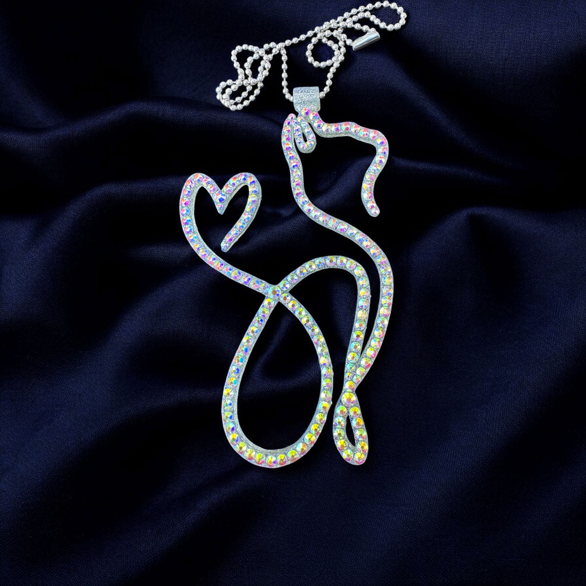 Cat rearview mirror rhinestone pendant Rainbow