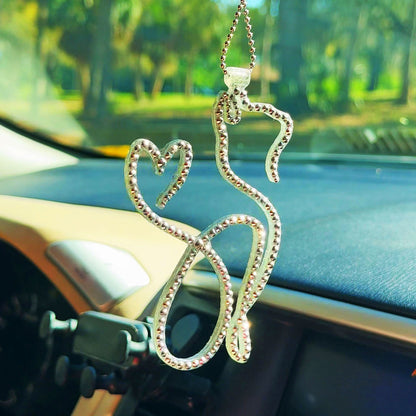 Cat rearview mirror rhinestone pendant Silver Metallic