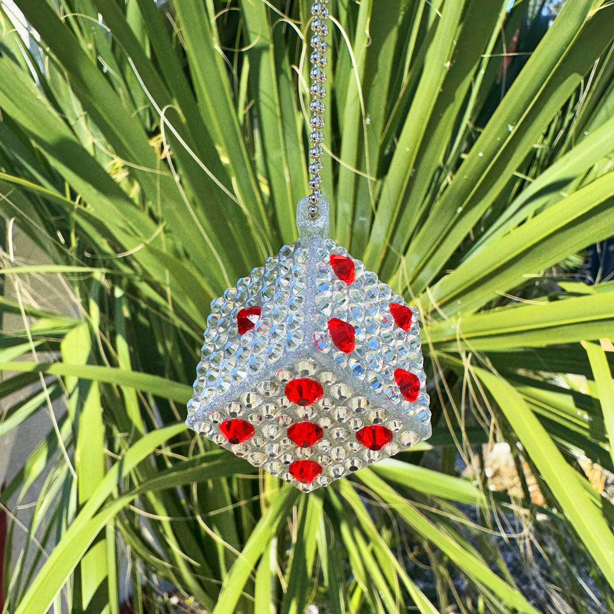 Lucky Dice car rearview mirror rhinestone pendant White and Red Hot
