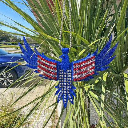 American Eagle car rearview mirror  rhinestone pendant White and Red Hot
