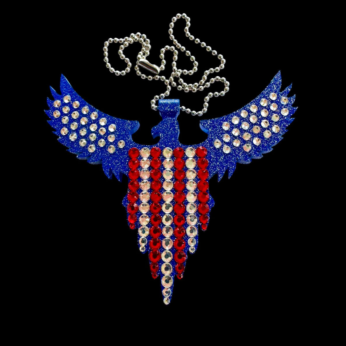 American Eagle car rearview mirror  rhinestone pendant White and Red Hot