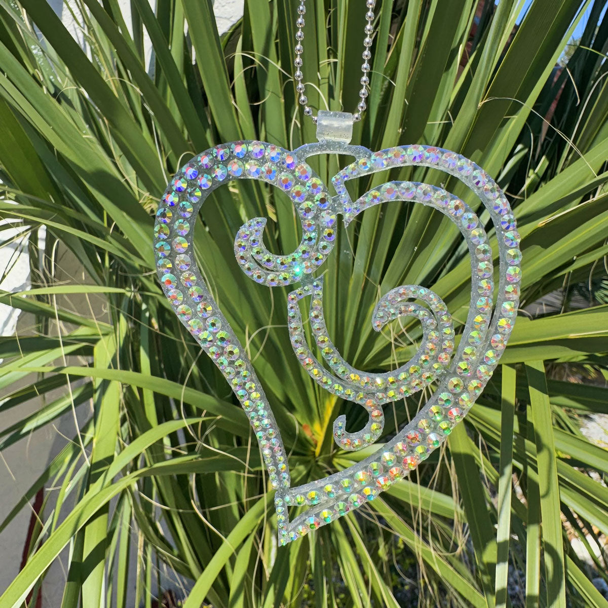 Elegant Heart car rearview mirror rhinestone pendant Rainbow
