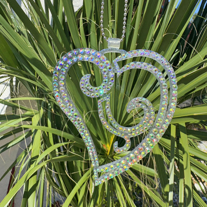 Elegant Heart car rearview mirror rhinestone pendant Rainbow