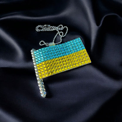 Ukrainian Flag UA car rearview mirror  rhinestone pendant Yellow and Blue
