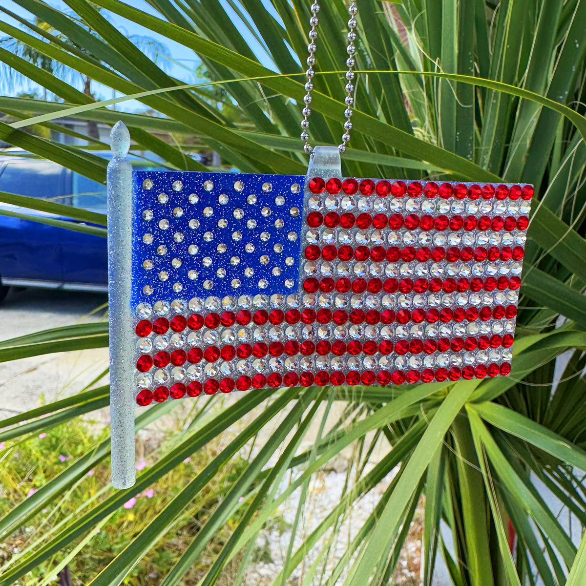 American Flag US and American Eagle  car rearview mirror rhinestone pendant