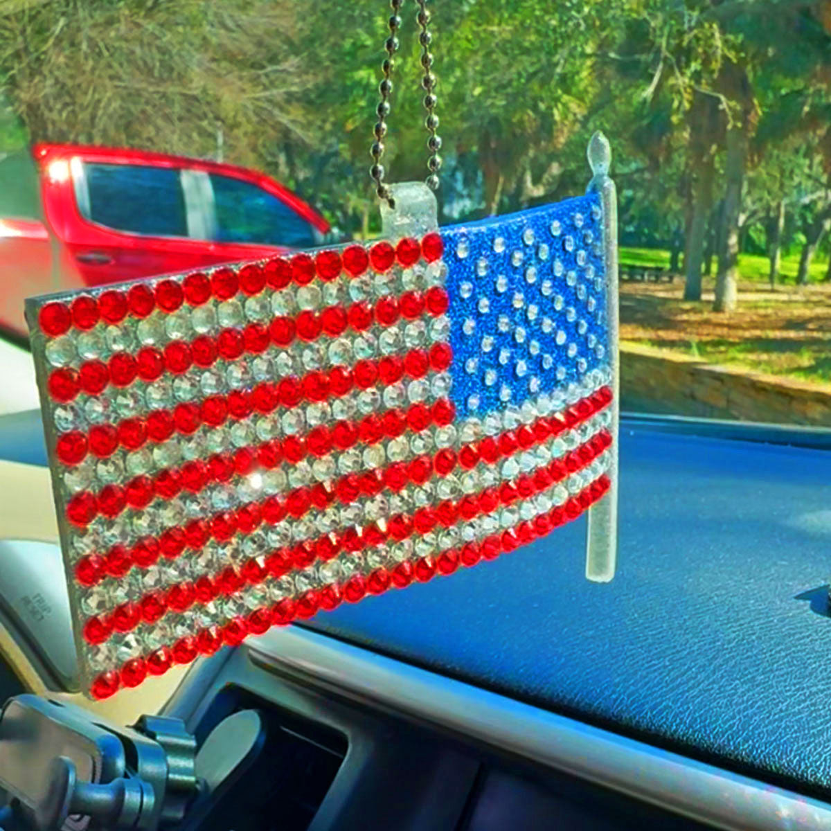 American Flag US and American Eagle  car rearview mirror rhinestone pendant