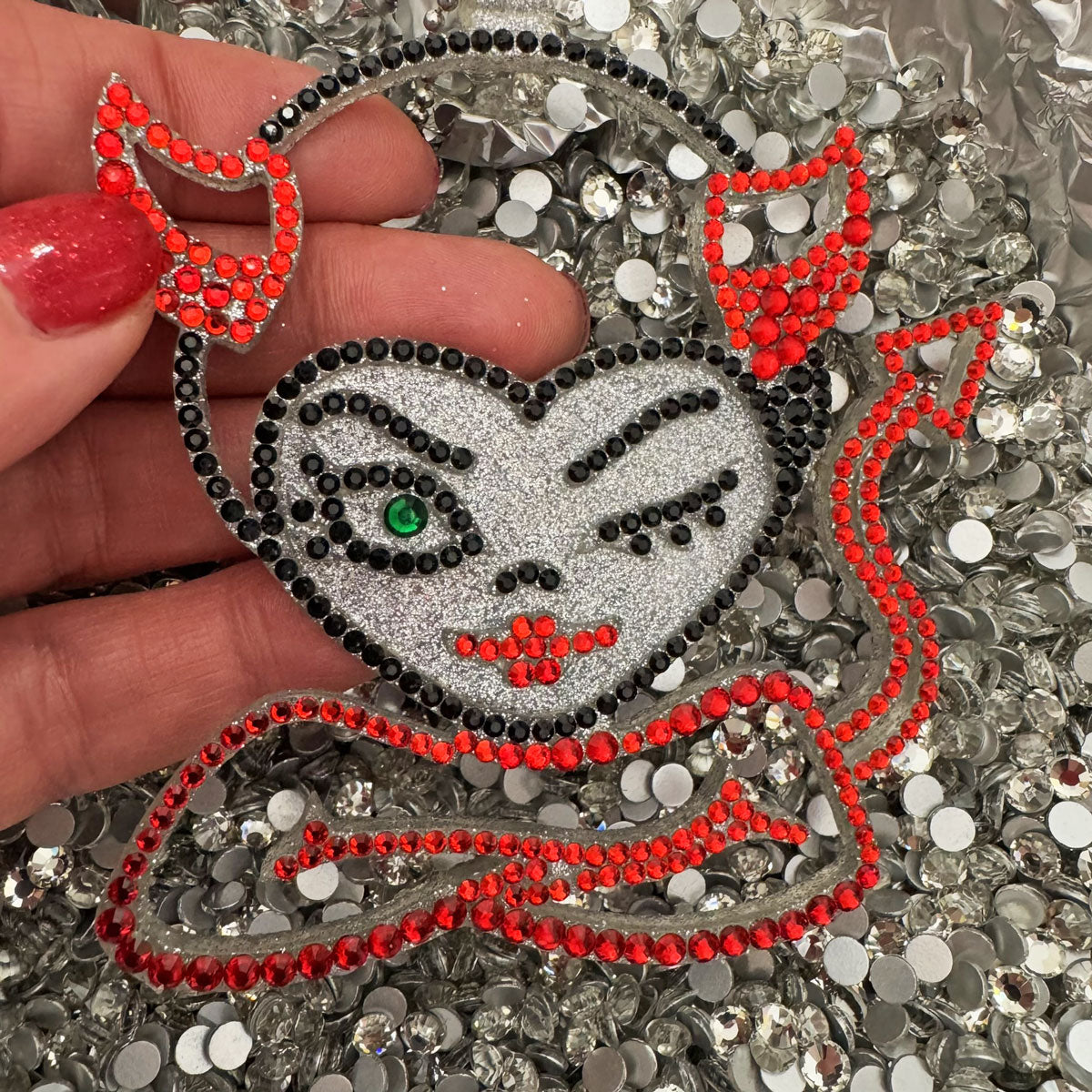 Imp car rearview mirror  rhinestone pendant Red Hot and Black