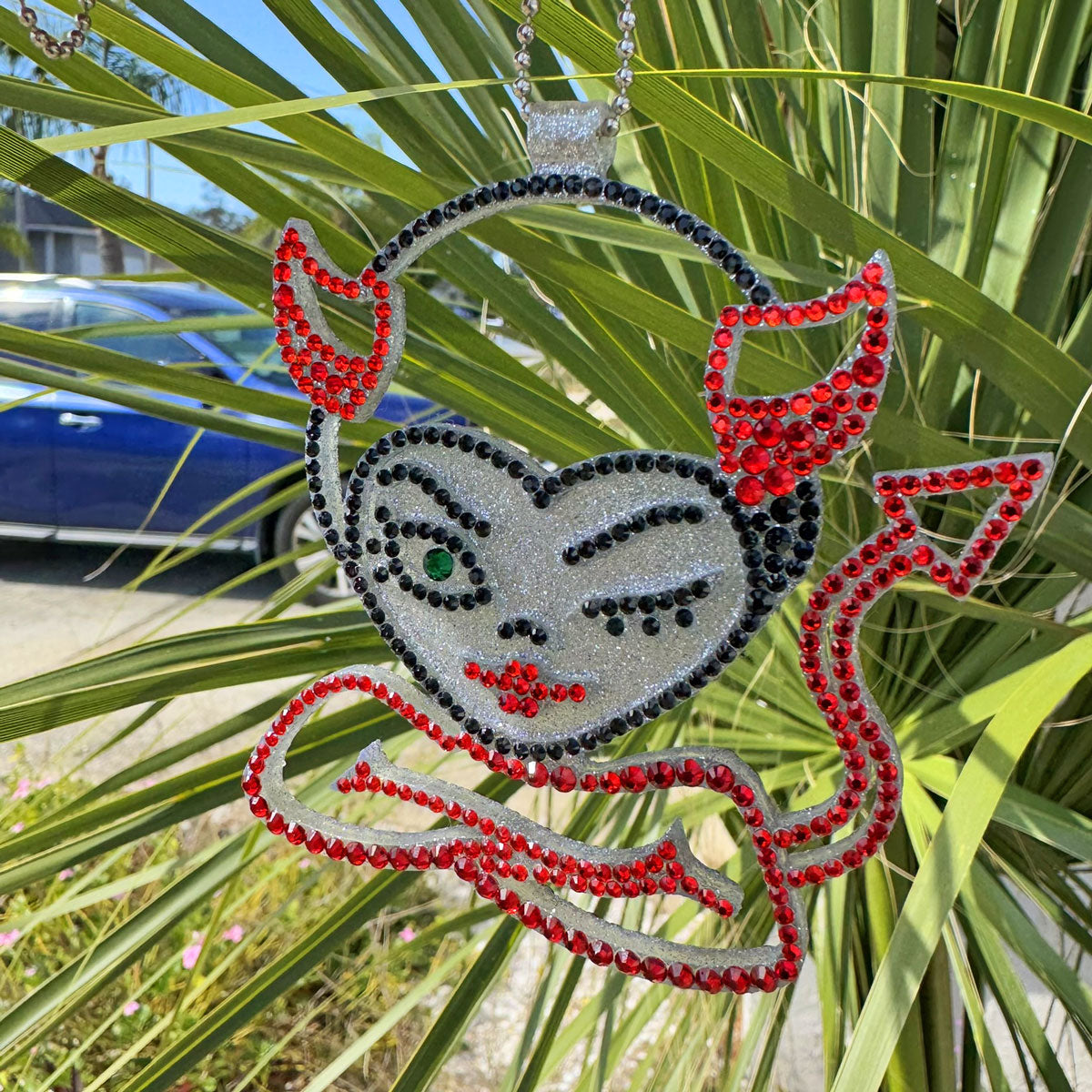Imp car rearview mirror  rhinestone pendant Red Hot and Black