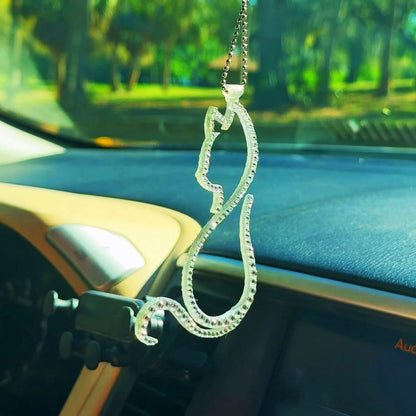 Kitty car rearview mirror rhinestone pendant White