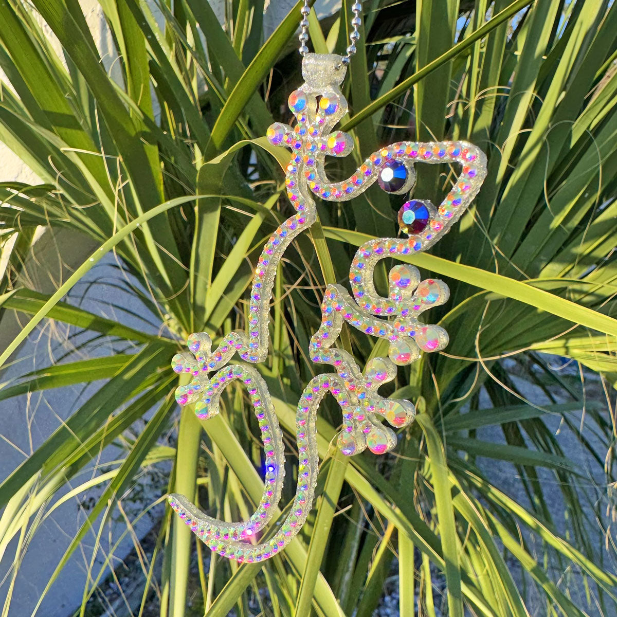 Lizard  car rearview mirror  rhinestone pendant Rainbow and Purple