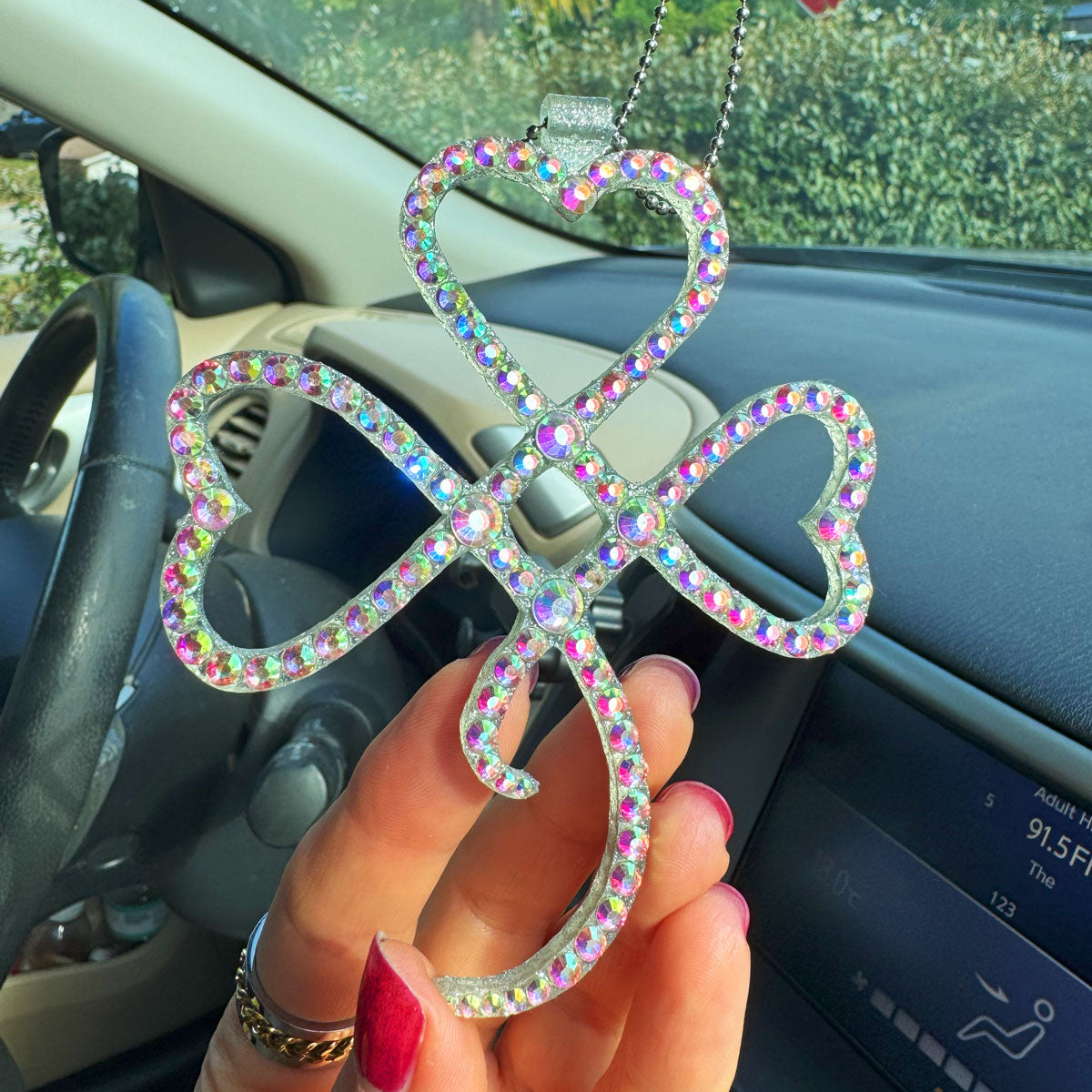 Lucky Clover car rearview mirror rhinestone pendant Rainbow