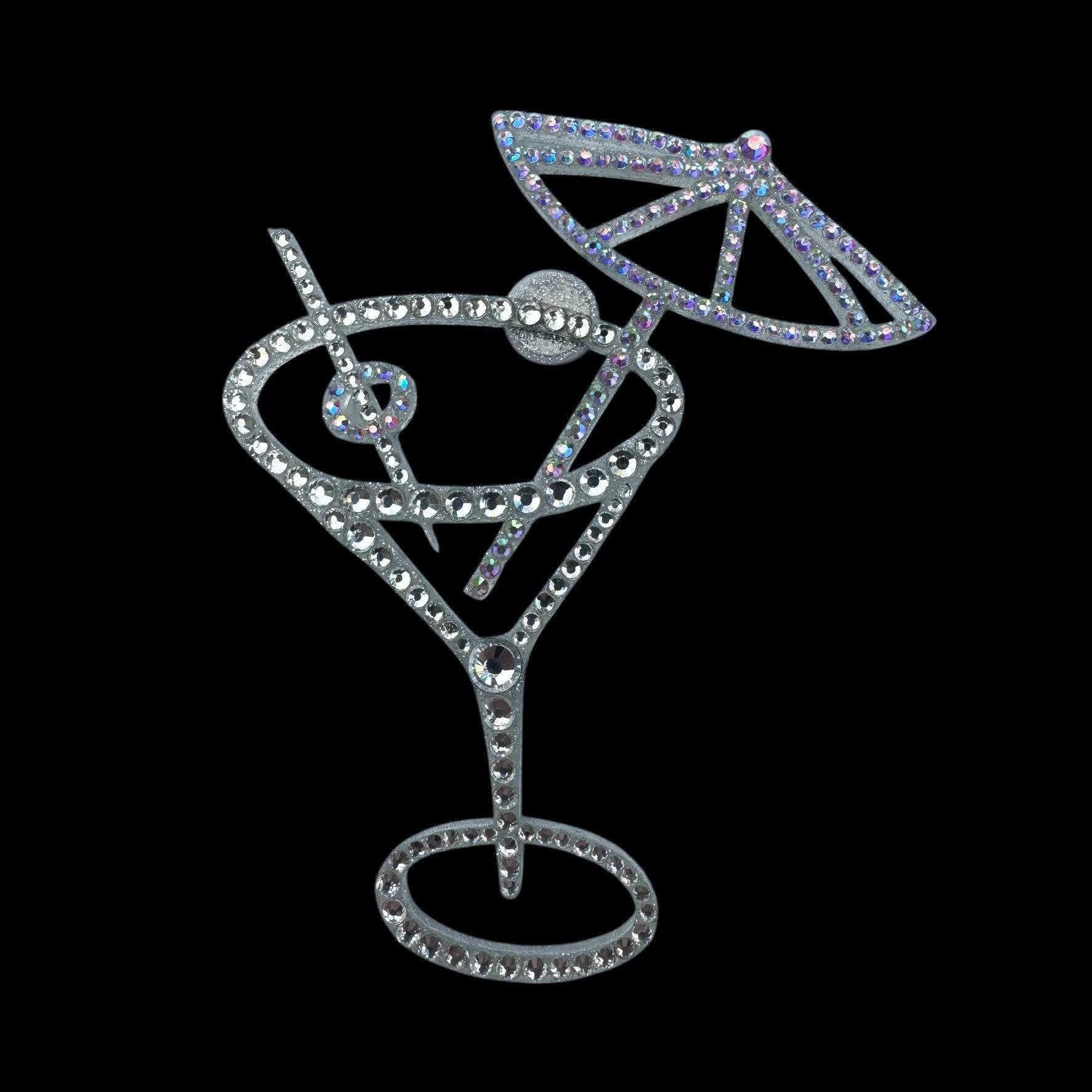 Martini Glass interior decor rhinestone magnet White and Rainbow
