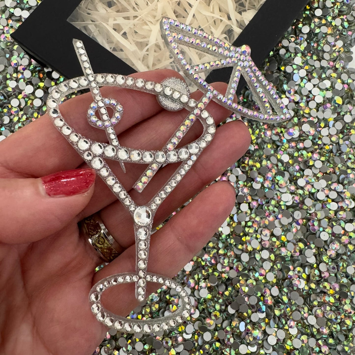 Martini Glass interior decor rhinestone magnet White and Rainbow