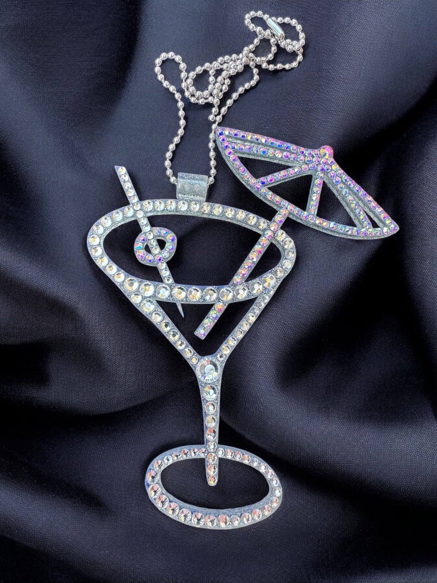 Glass Martini Rhinestone Decor Pendant