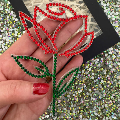 Rose interior decor rhinestone magnet Red Hot and Green Dark