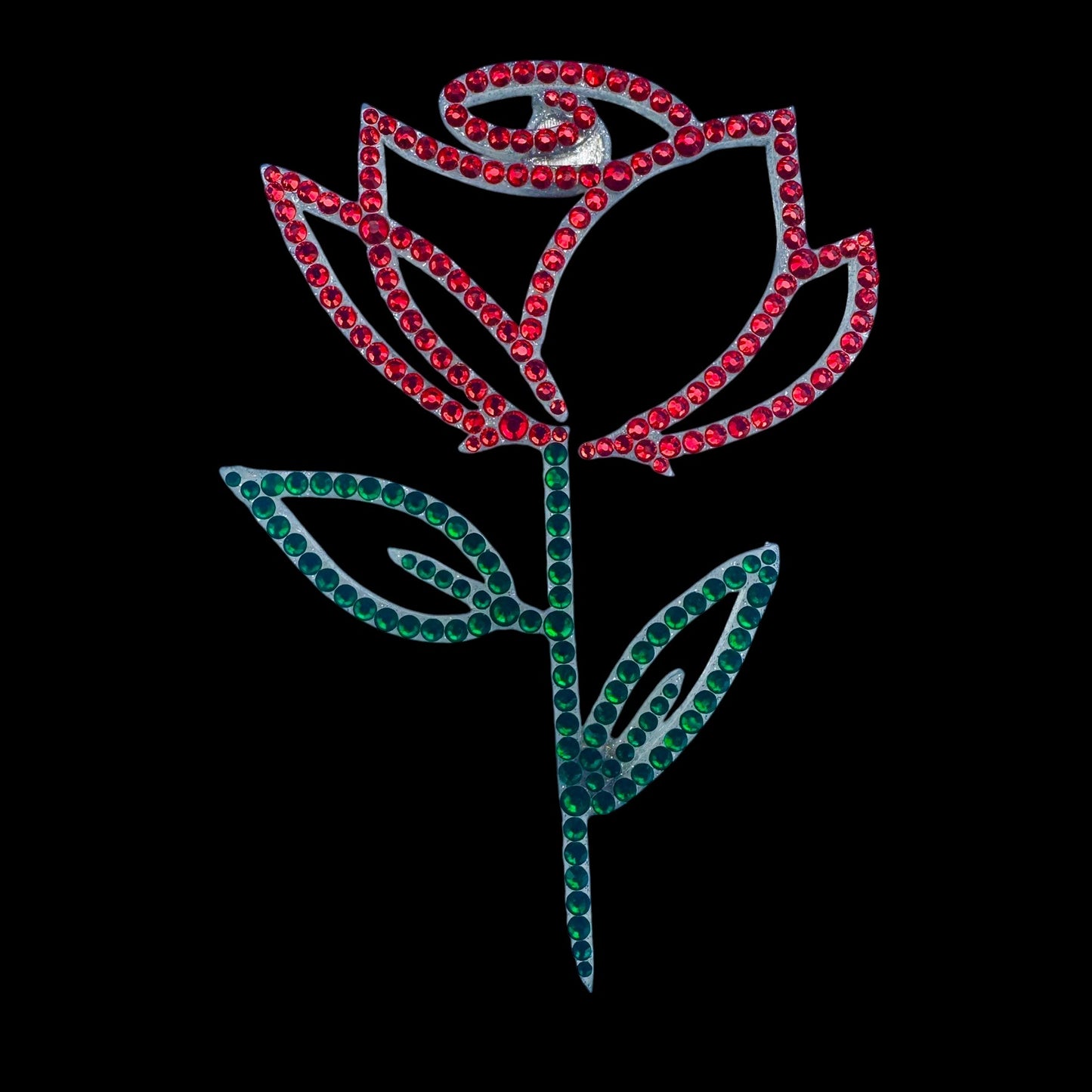 Rose interior decor rhinestone magnet Red Hot and Green Dark