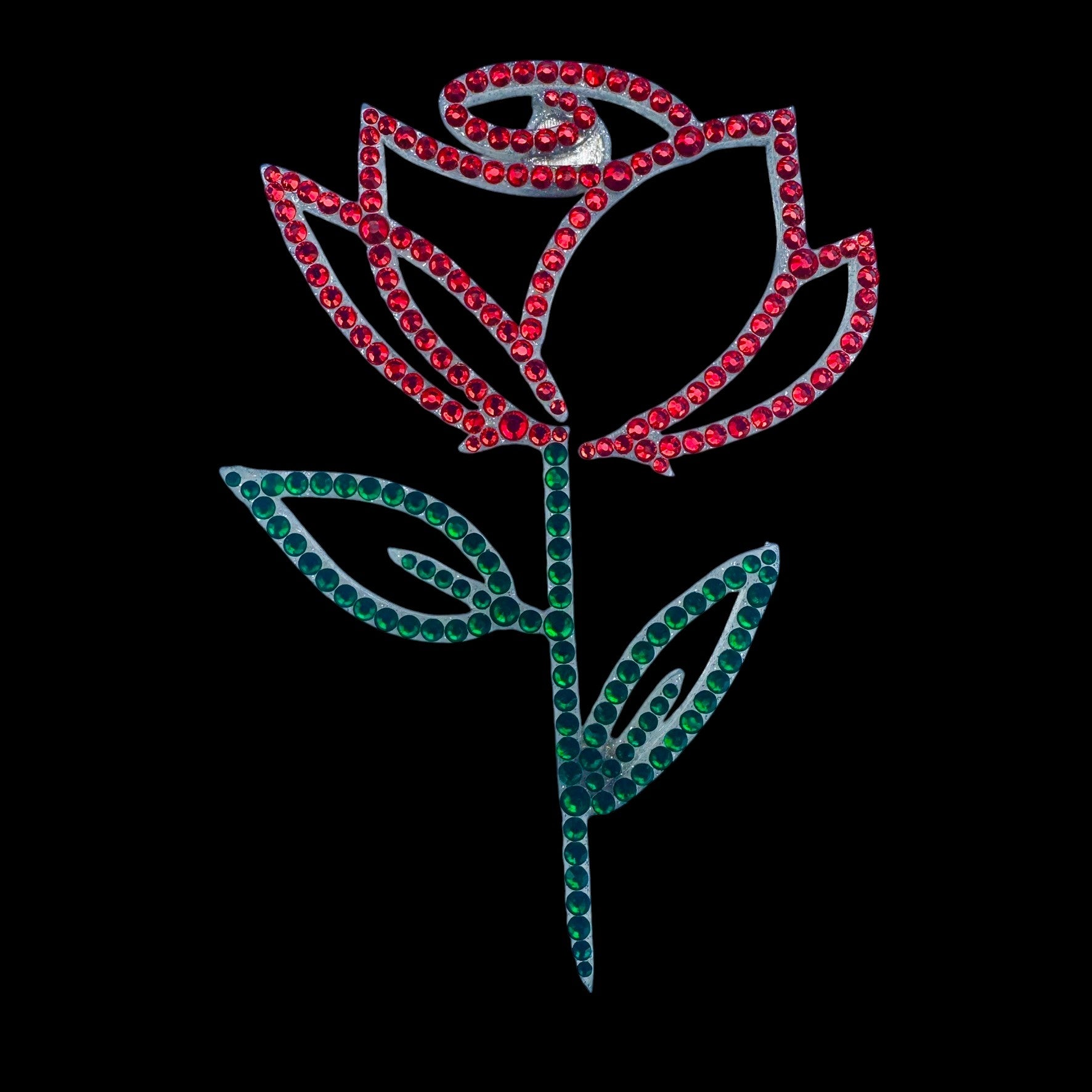 Rose interior decor rhinestone magnet Red Hot and Green Dark