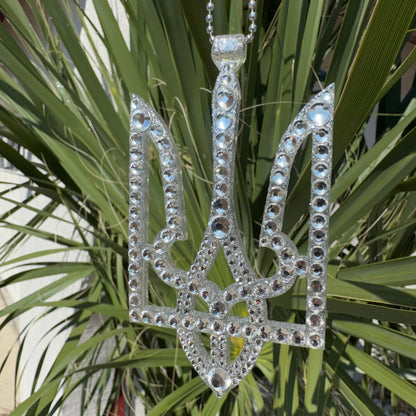 Trident UA car rearview mirror  rhinestone pendant White