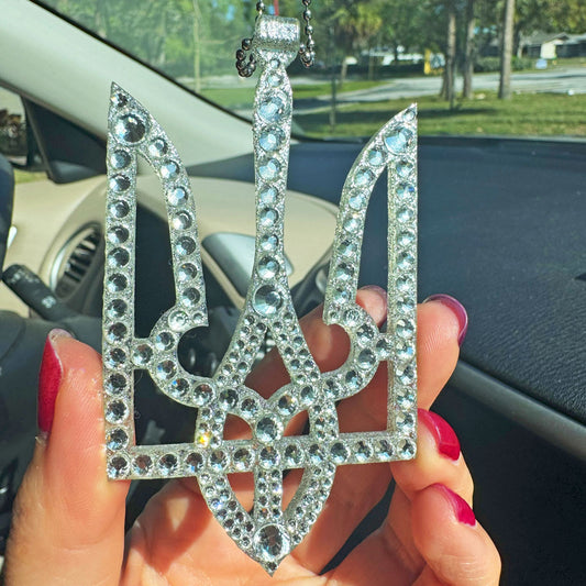Trident UA car rearview mirror  rhinestone pendant White