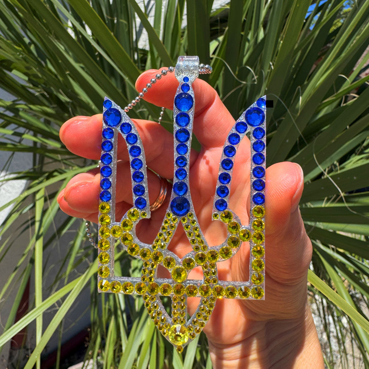 Trident UA car rearview mirror  rhinestone pendant Yellow and Blue